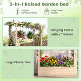 Cama de jardín elevada de madera de 45 pulgadas de alto con celosía lateral y techo colgante