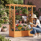 Cama de jardín elevada de madera de 45 pulgadas de alto con celosía lateral y techo colgante