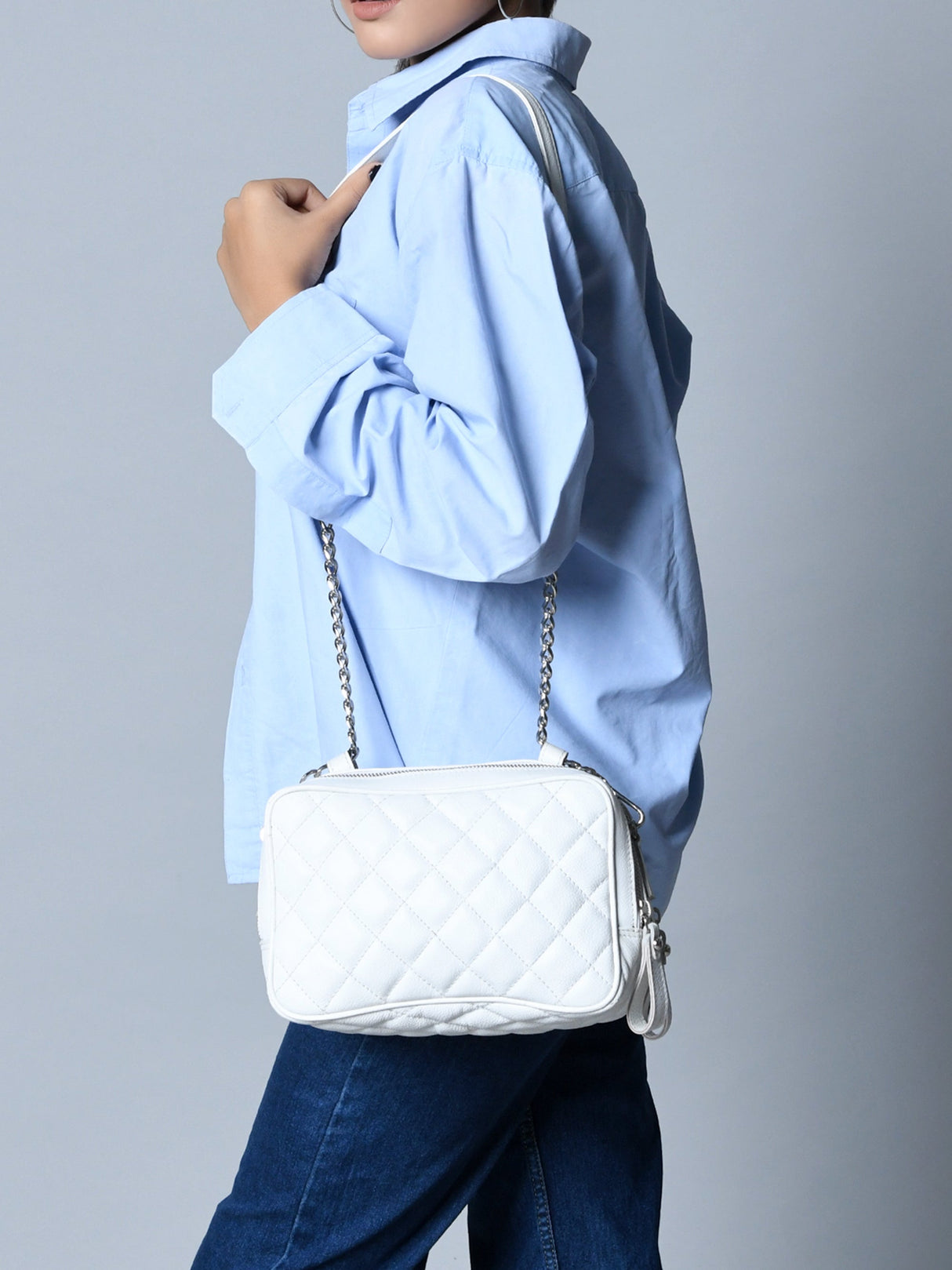 Minibolso bandolera acolchado, blanco