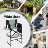 46 Inches Tall Directors Chair with Foldable Side Table and Footrest-Gray