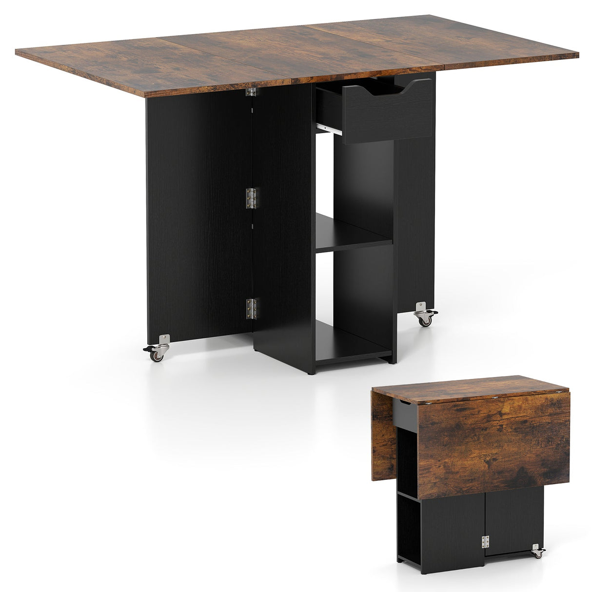 Mesa de comedor de madera extensible estilo rústico de 47.5 pulgadas con ruedas bloqueables