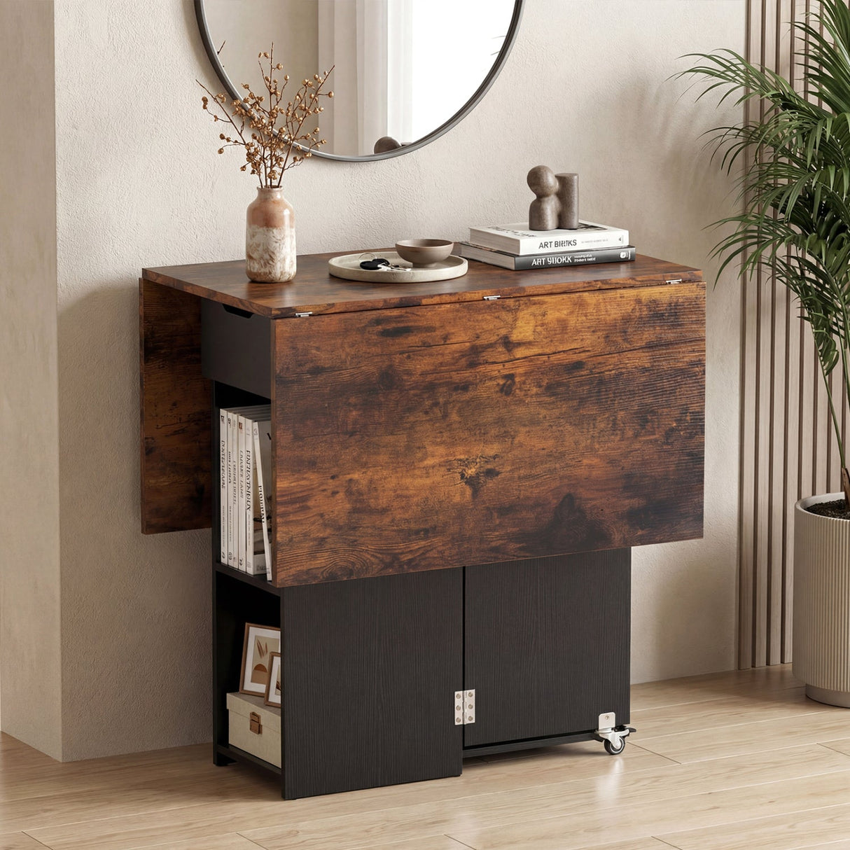 Mesa de comedor de madera extensible estilo rústico de 47.5 pulgadas con ruedas bloqueables