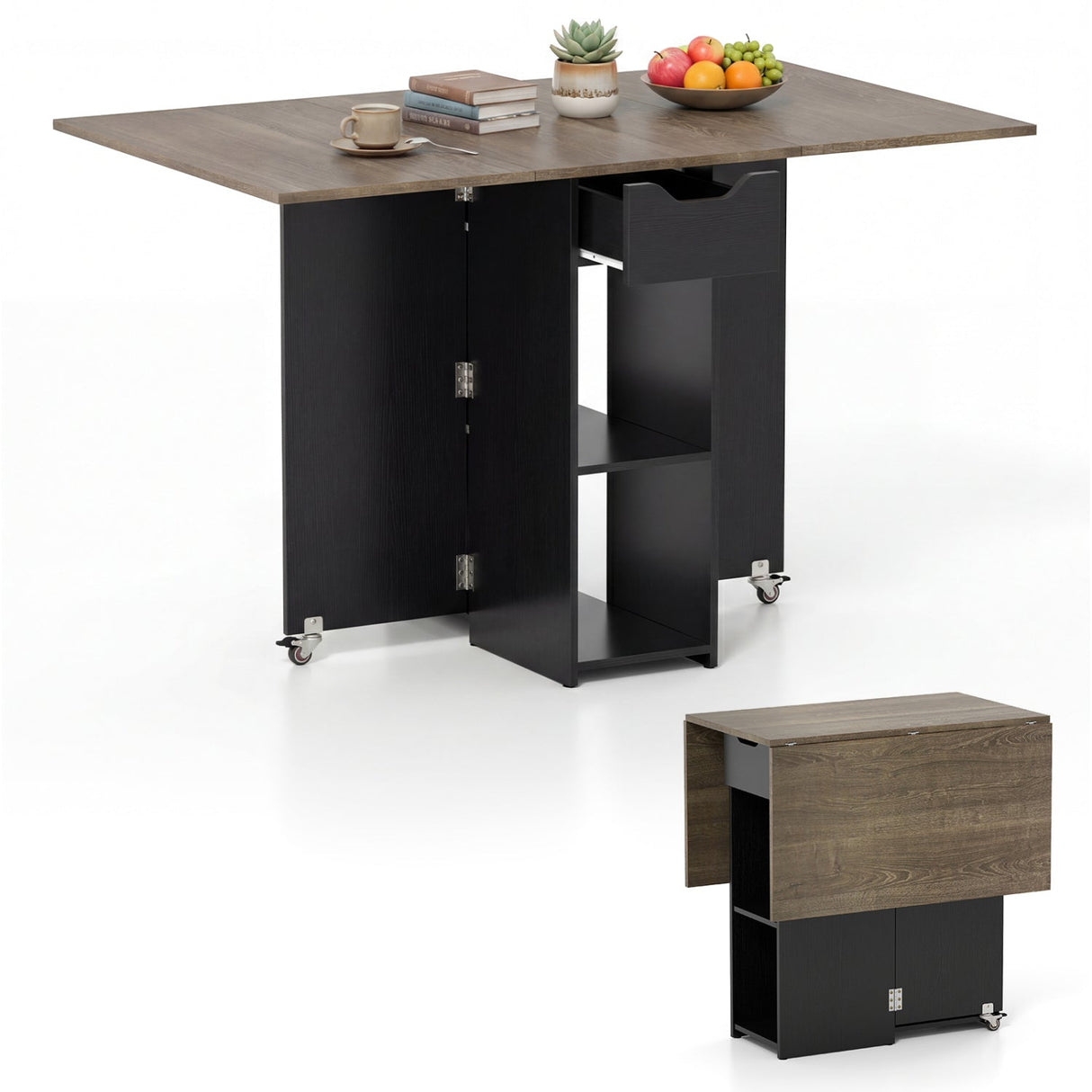 Mesa de comedor de madera extensible estilo rústico de 47.5 pulgadas con ruedas bloqueables