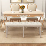 47.5 Inch Upholstered Bench with Carved Rubber Wood Legs and Padded Seat-Beige