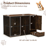 47.5 inch Dog Crate Furniture with Hidden Pull-out Bowls in Drawer for Small and Medium Dogs-Rustic Brown