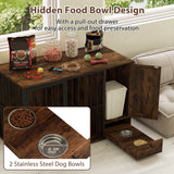 47.5 inch Dog Crate Furniture with Hidden Pull-out Bowls in Drawer for Small and Medium Dogs-Rustic Brown