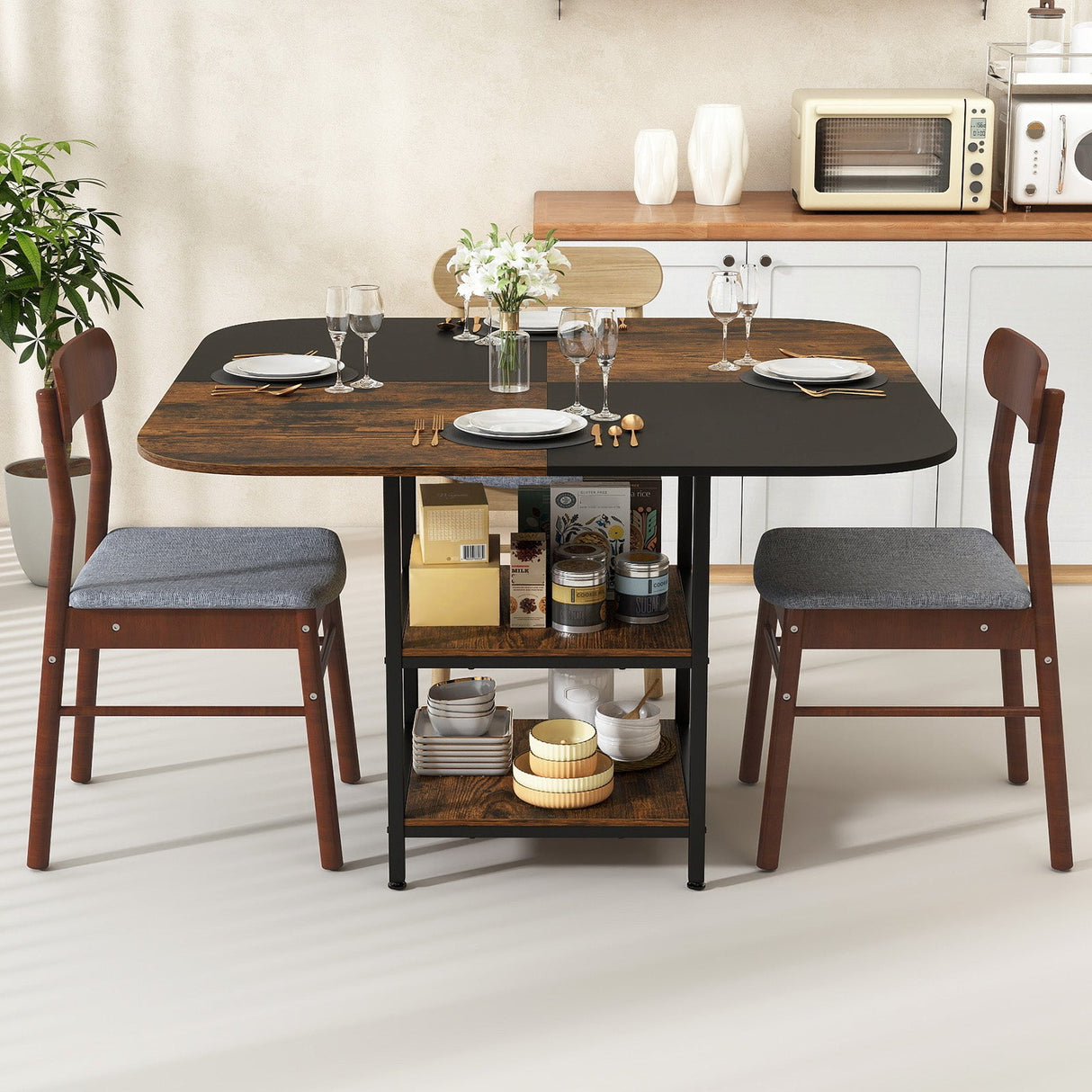Mesa de comedor moderna cuadrada de 47.5 pulgadas con tablero de colores mezclados