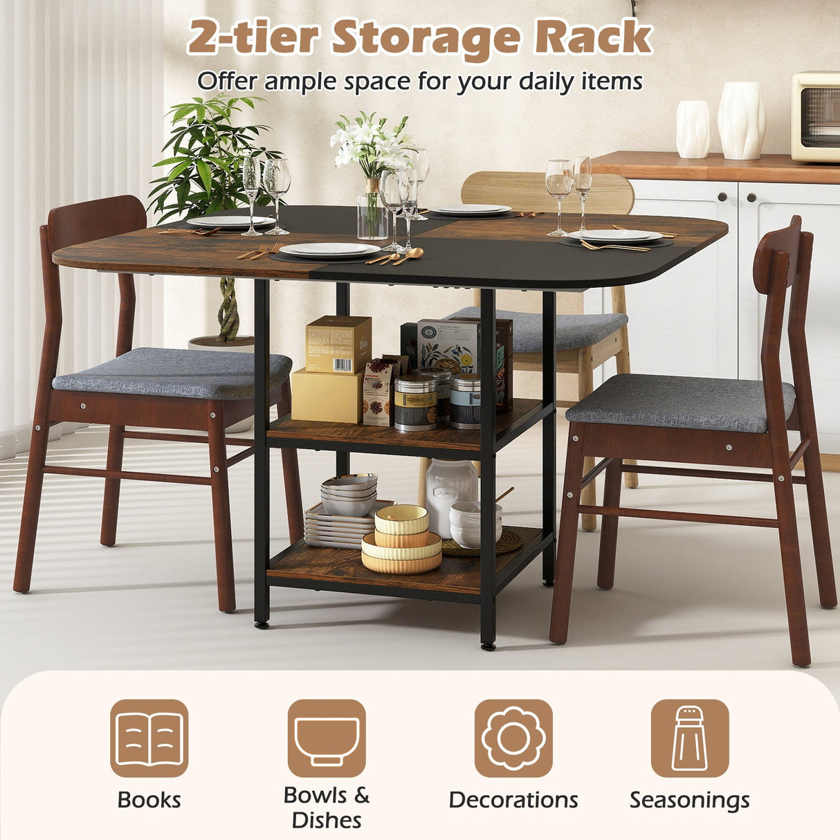 Mesa de comedor moderna cuadrada de 47.5 pulgadas con tablero de colores mezclados
