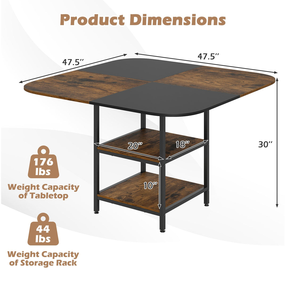 Mesa de comedor moderna cuadrada de 47.5 pulgadas con tablero de colores mezclados