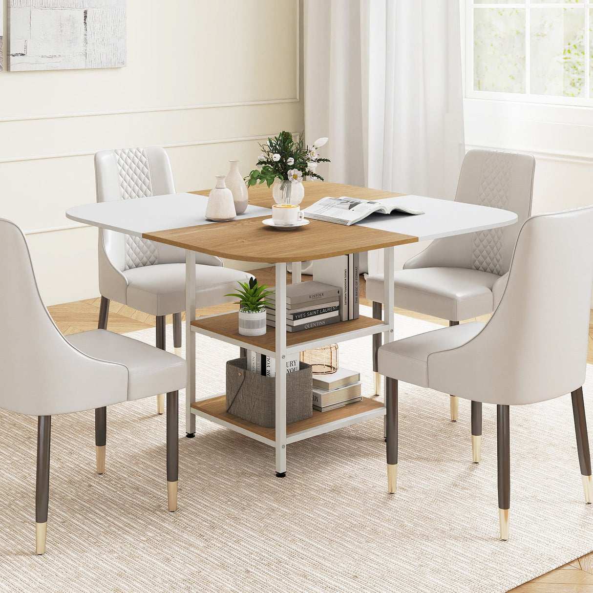 Mesa de comedor moderna cuadrada de 47.5 pulgadas con tablero de colores mezclados