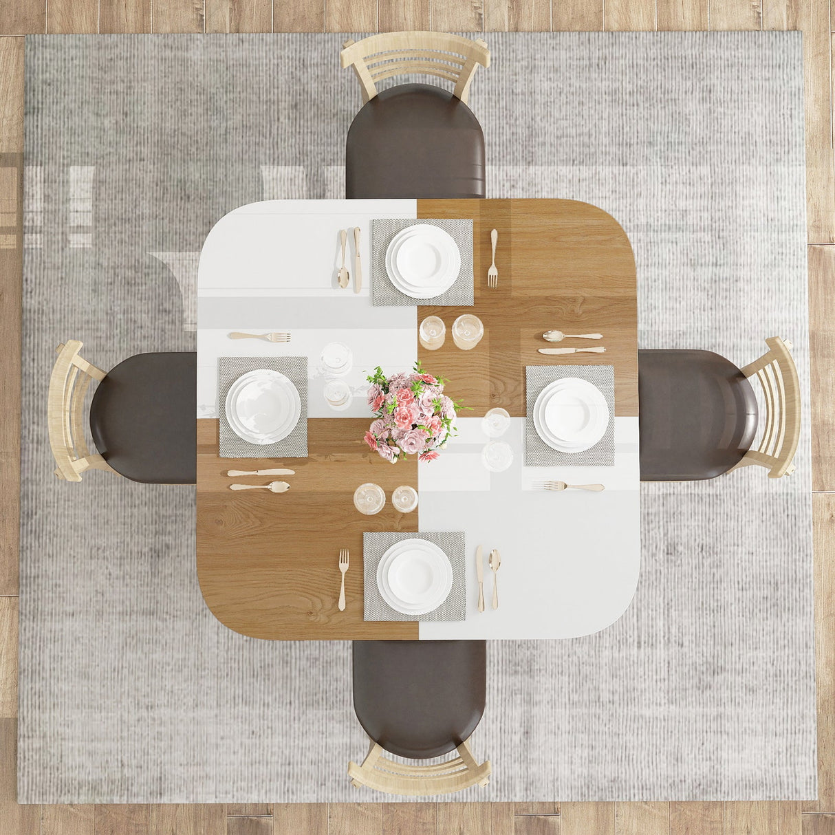 Mesa de comedor moderna cuadrada de 47.5 pulgadas con tablero de colores mezclados