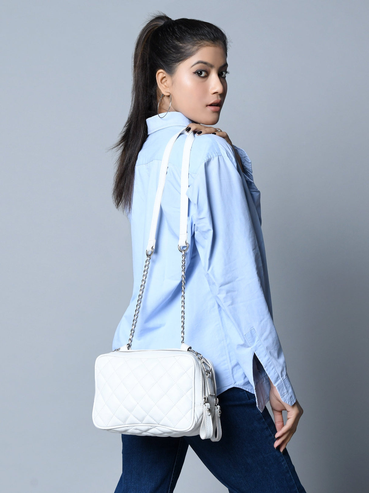 Minibolso bandolera acolchado, blanco