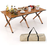 Mesa de camping plegable de aluminio ligero con vetas de madera - L