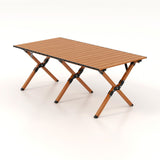 Mesa de camping plegable de aluminio ligero con vetas de madera - L