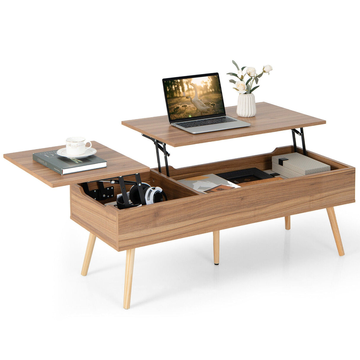 Mesa de centro elevable de 47 pulgadas con 2 compartimentos ocultos