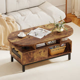 47 Inch Oval Coffee Table with Storage and Open Compartments for Living Room