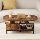 47 Inch Oval Coffee Table with Storage and Open Compartments for Living Room
