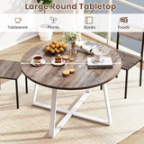 47 Inch Round Dining Table with Stable X-shaped Base and Round Thickened Tabletop