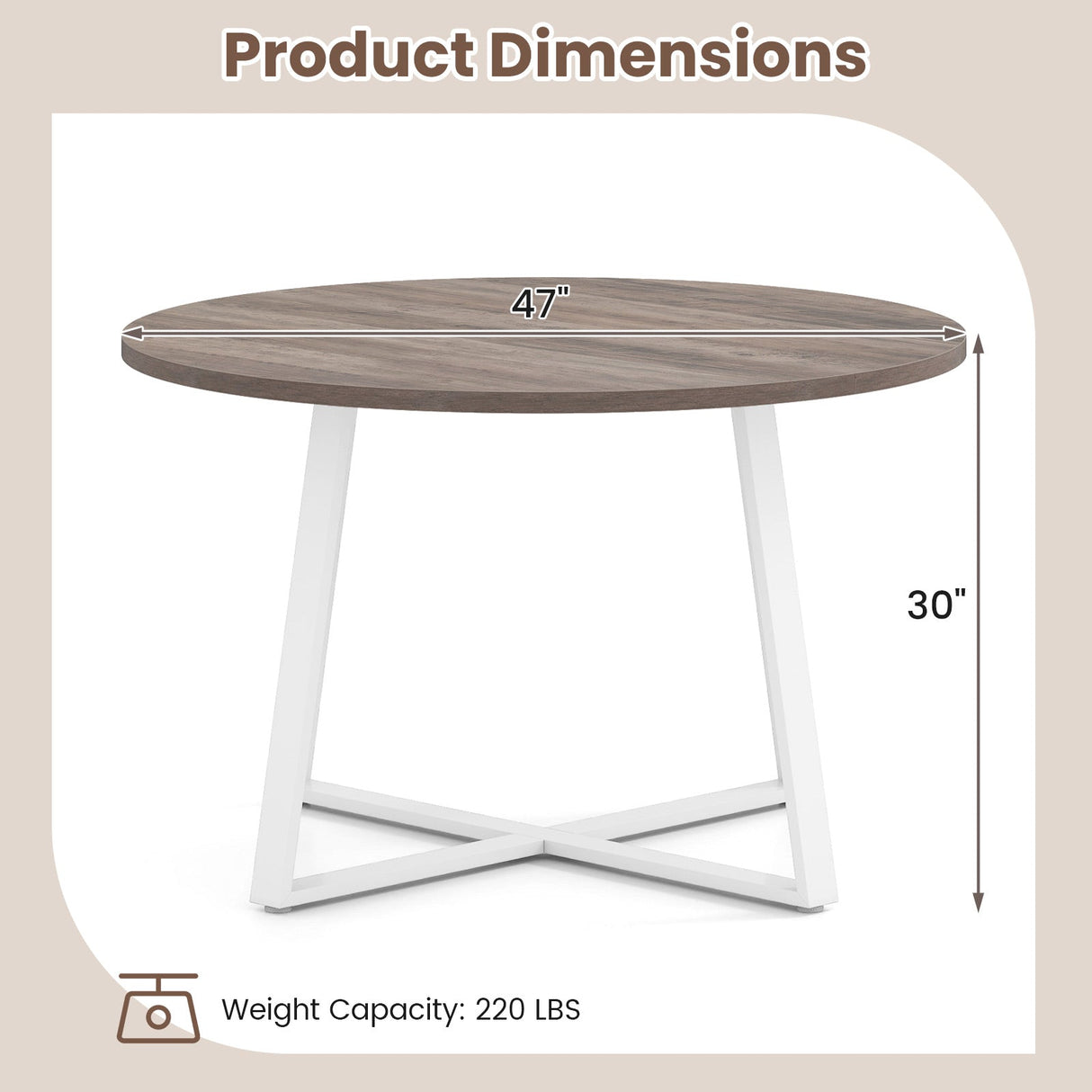 47 Inch Round Dining Table with Stable X-shaped Base and Round Thickened Tabletop