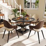 Mesa de comedor redonda de 47 pulgadas para 4-6 personas, mesa de cocina grande con estantes de almacenamiento de 2 niveles