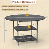 Mesa de comedor redonda de 47 pulgadas para 4-6 personas, mesa de cocina grande con estantes de almacenamiento de 2 niveles