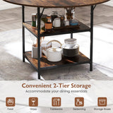 Mesa de comedor redonda de 47 pulgadas para 4-6 personas, mesa de cocina grande con estantes de almacenamiento de 2 niveles