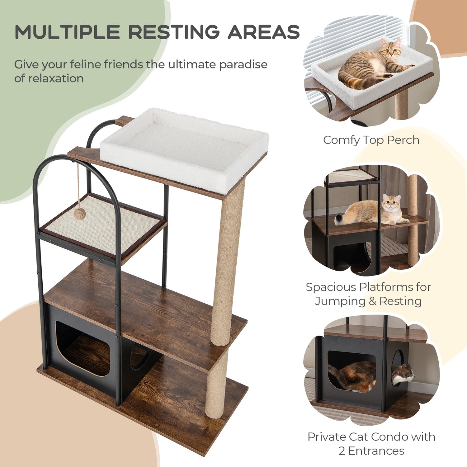 47 Inch Tall Cat Tree Tower Top Perch Cat Bed with Metal Frame