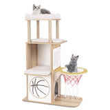 Árbol de gato de madera de 47 pulgadas con condominio para gatos de 2 pisos y hamaca de baloncesto - Natural