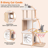 Árbol de gato de madera de 47 pulgadas con condominio para gatos de 2 pisos y hamaca de baloncesto - Natural