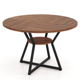 Mesa de comedor redonda de 47 pulgadas para 4 personas con estante de almacenamiento - Marrón