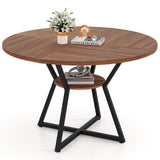 Mesa de comedor redonda de 47 pulgadas para 4 personas con estante de almacenamiento - Marrón