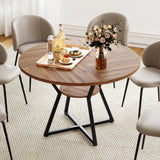 Mesa de comedor redonda de 47 pulgadas para 4 personas con estante de almacenamiento - Marrón