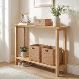 47 Inch Solid Wood Console Table with Teak Wood Frame and Storage Shelf