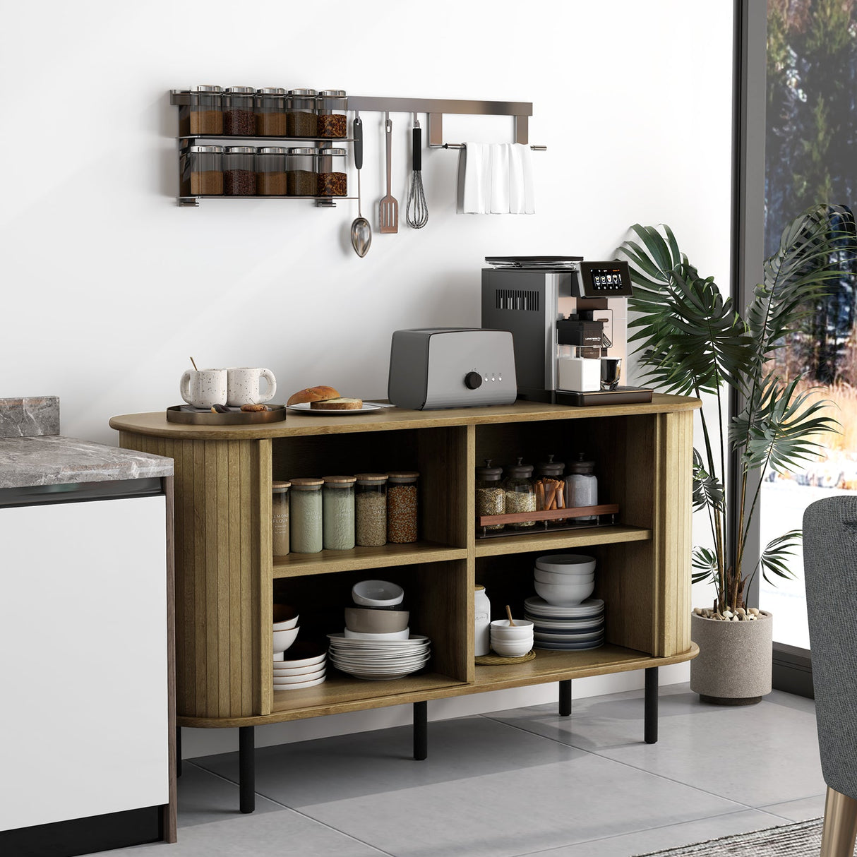 Aparador Buffet de 47 Pulgadas con Estantes Ajustables para Cocina, Comedor, Sala de Estar, Recibidor - Roble