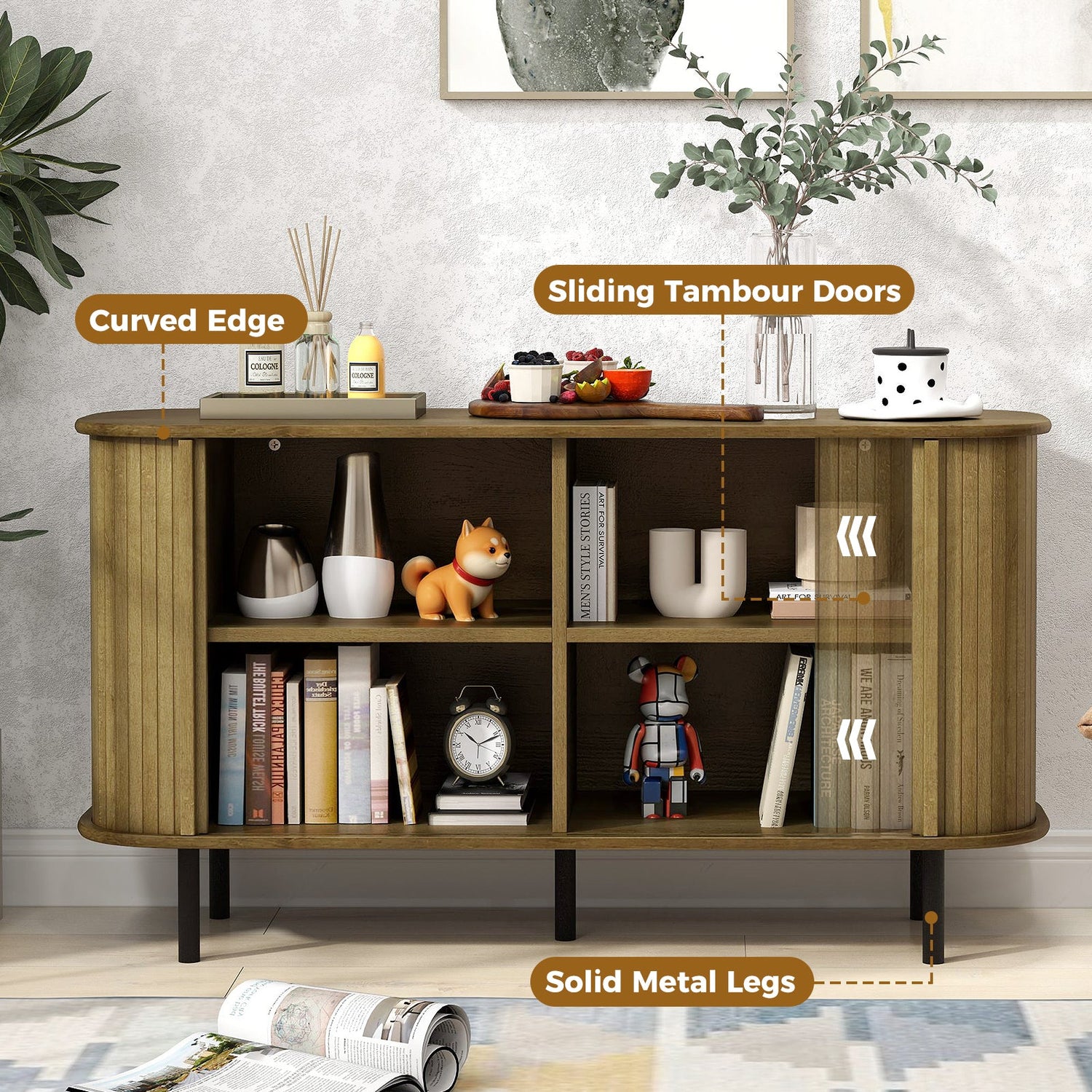 Aparador Buffet de 47 Pulgadas con Estantes Ajustables para Cocina, Comedor, Sala de Estar, Recibidor - Roble