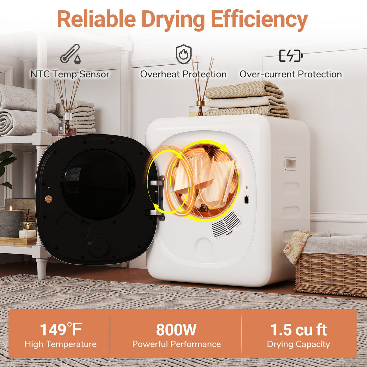 Secadora de ropa portátil Máquina de secado compacta Secadora de ropa eléctrica de 800W