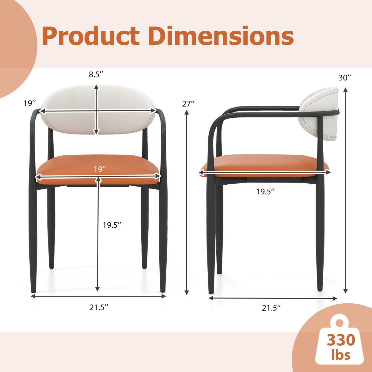 Sillas de comedor modernas (juego de 2) con asiento acolchado y respaldo curvo