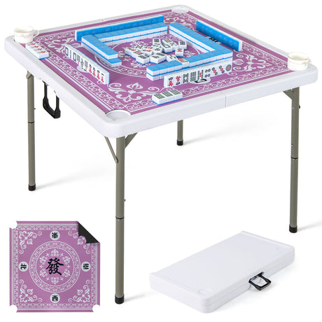 Mesa de Mahjong Plegable de 35 Pulgadas para 4 Jugadores con Portavasos