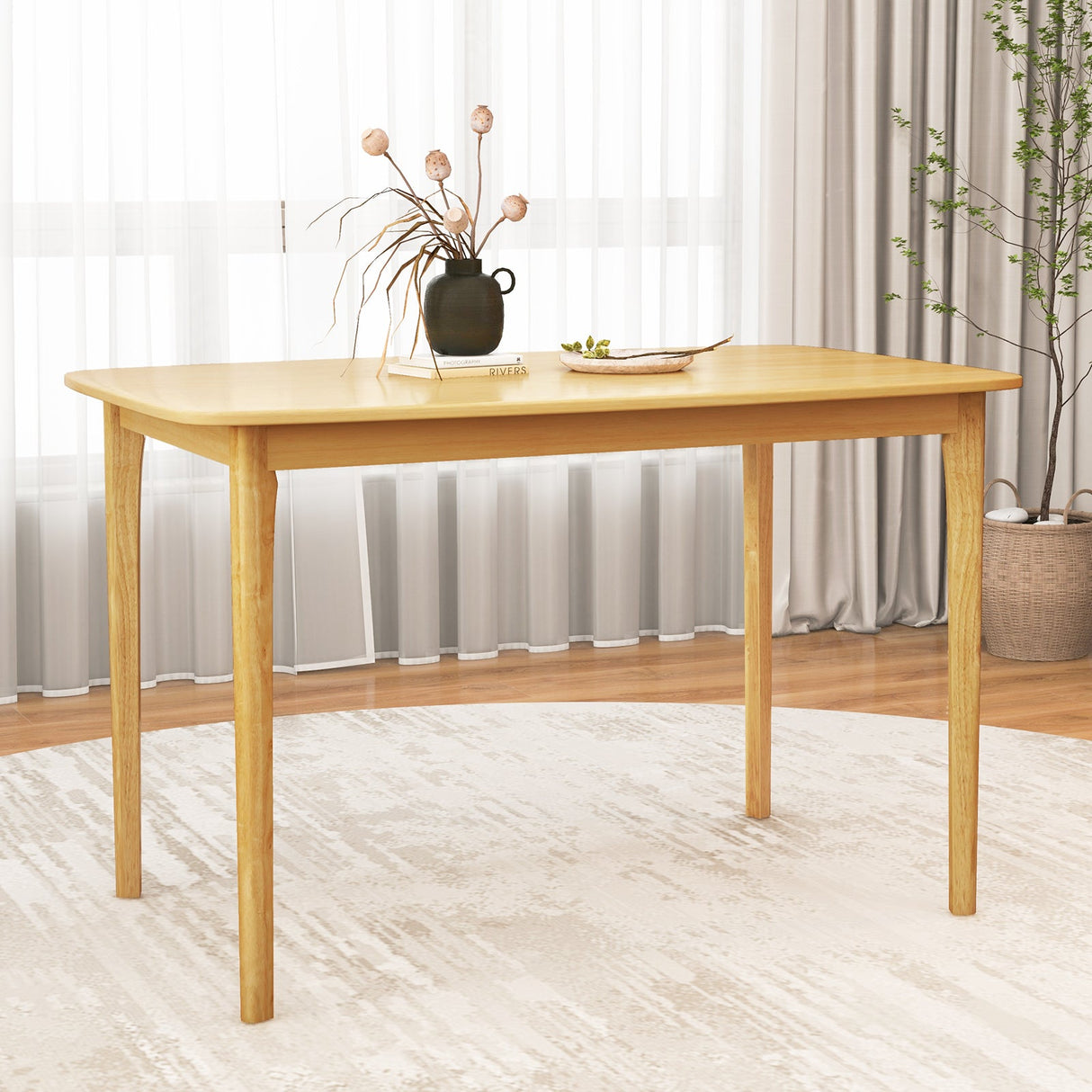 Mesa de comedor de madera maciza de 48 pulgadas con patas de apoyo de madera de caucho para cocina comedor