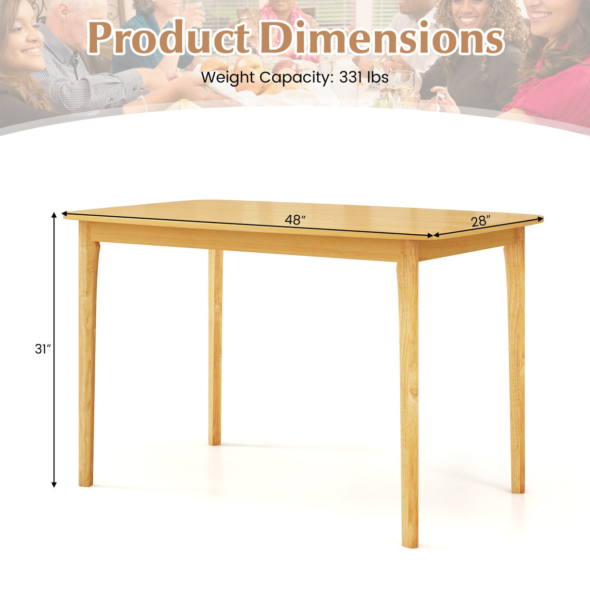 Mesa de comedor de madera maciza de 48 pulgadas con patas de apoyo de madera de caucho para cocina comedor