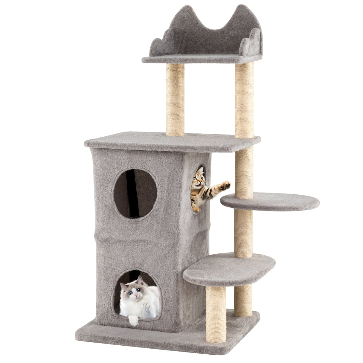 Árbol para gatos de 48.5 pulgadas con condominio de 2 pisos y 3 cuevas escondite para gatos grandes-Gris