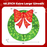 48 Inch Pre-Lit Lighted Christmas Mesh Wreath with Bow and 200 LED Bulbs