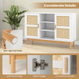 Mueble aparador bufé de 48 pulgadas con 2 puertas de bambú tejidas para almacenamiento en el suelo - Blanco