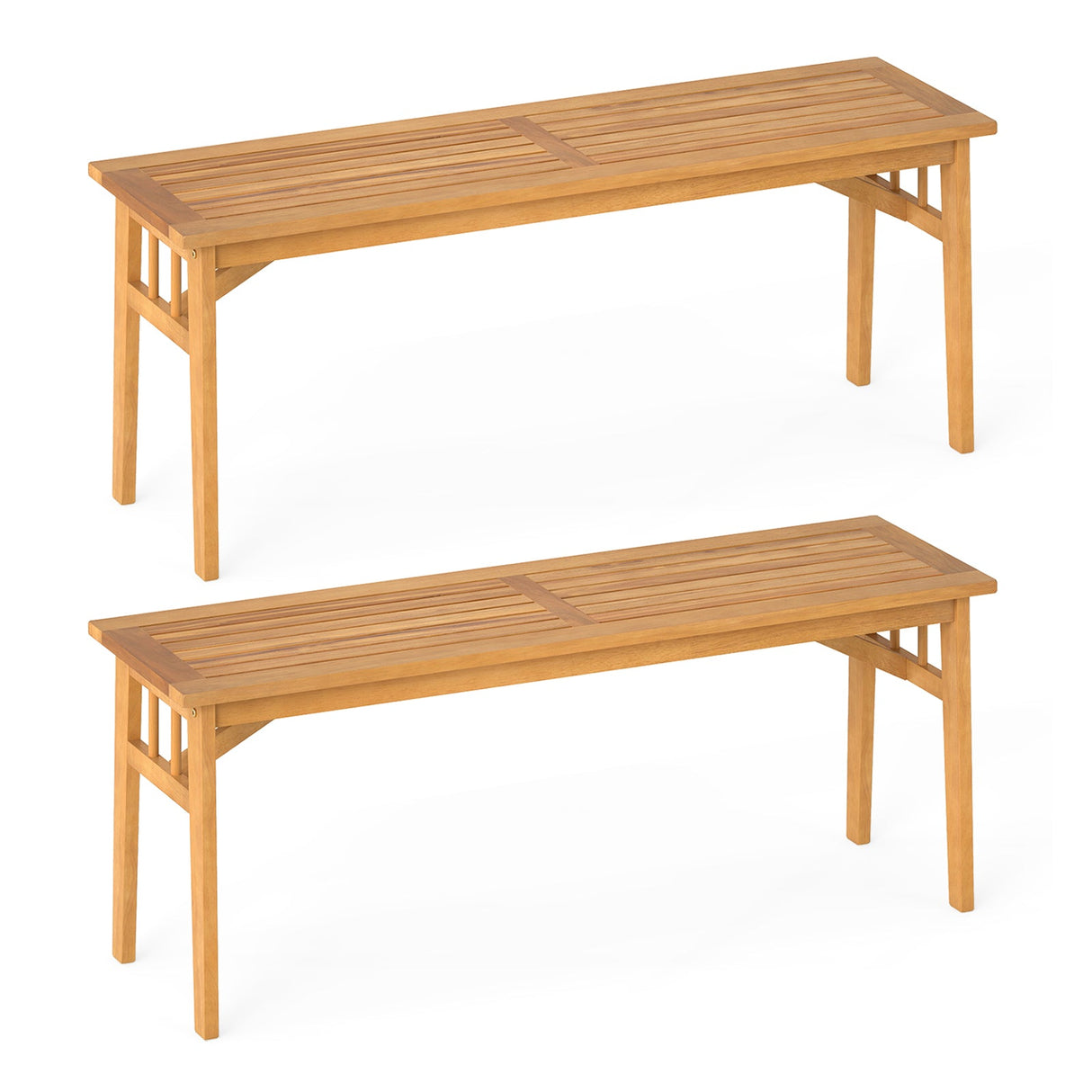 Banco de madera de acacia de 48 pulgadas con asiento de listones transpirable y estructura triangular estable