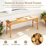 Banco de madera de acacia de 48 pulgadas con asiento de listones transpirable y estructura triangular estable