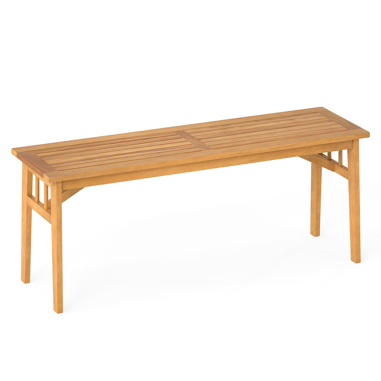 Banco de madera de acacia de 48 pulgadas con asiento de listones transpirable y estructura triangular estable