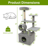 48 Inches Tall Cat Tree Multi-Level Kitten Tower with Large Condo Padded Top Perch