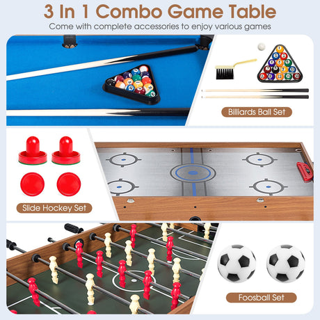 48 Inch 3-In-1 Multi Combo Game Table with Soccer for Game Rooms