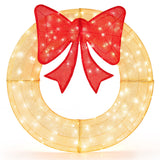 48 Inch Pre-Lit Lighted Christmas Mesh Wreath with Bow and 200 LED Bulbs