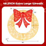 48 Inch Pre-Lit Lighted Christmas Mesh Wreath with Bow and 200 LED Bulbs